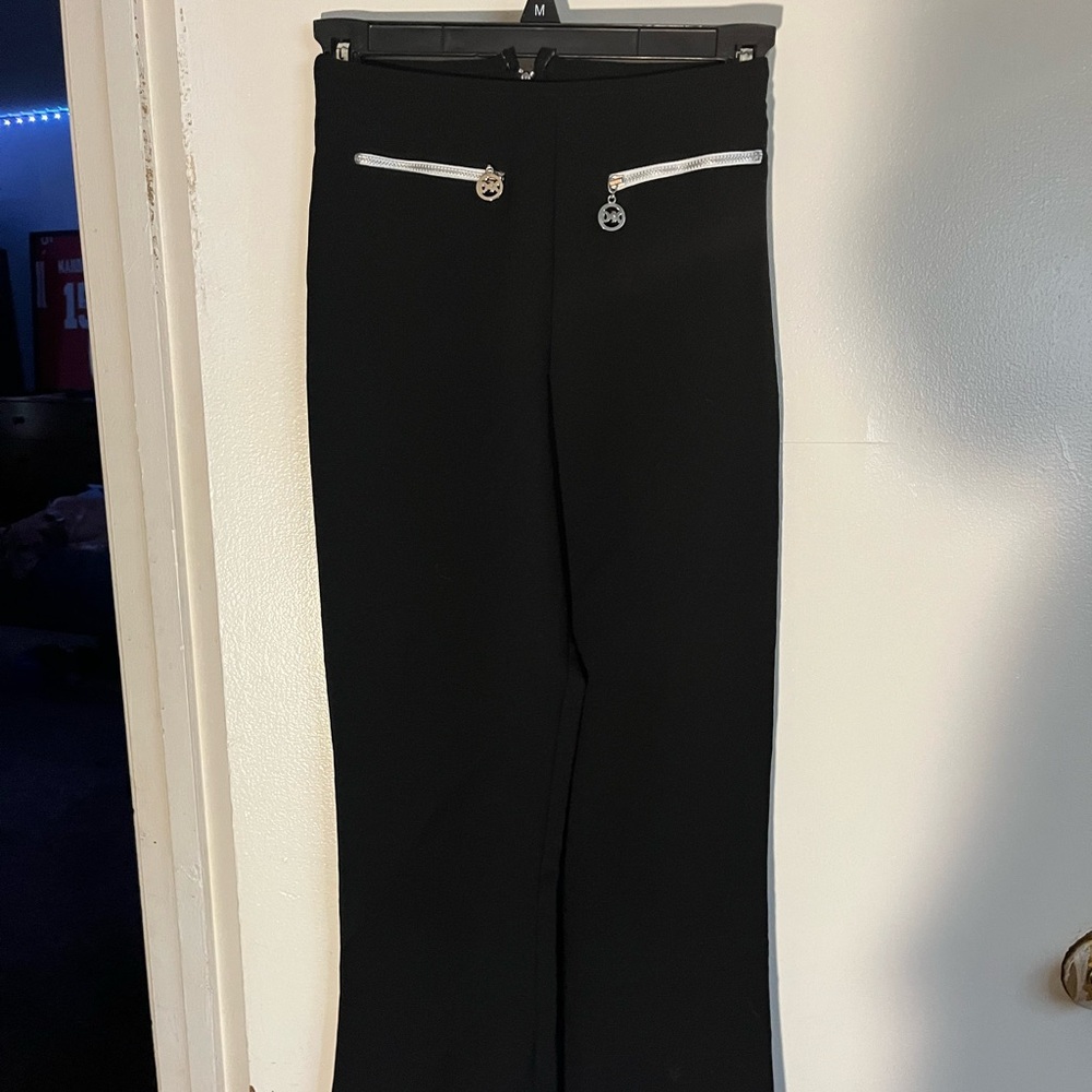 Vintage Y2K XOXO Black Flare Pants with Silver Accents